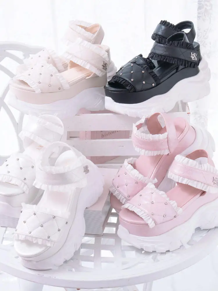 Japanese Style High Heel Sandals Sweet Lolita Shoes Summer Rhinestone Chunky Platform Casual Sneaker Sandals 2026 New