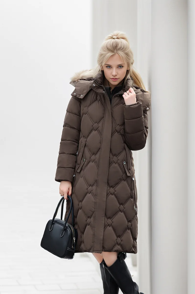 Doudoune longue à capuche pour femme, pardessus élégant, vêtements de neige, manteau chaud, épais, décontracté, nouveau, 2024