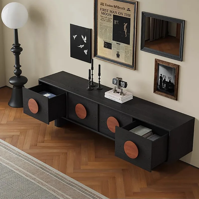 

Medieval solid wood TV cabinet floor-to-ceiling French retro modern simple living room