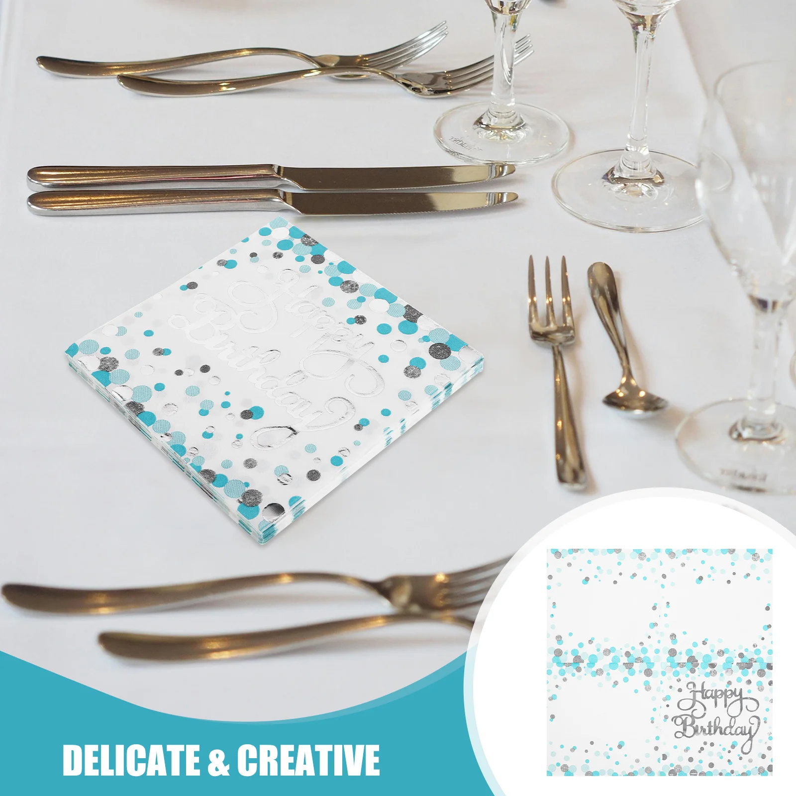 40 個ブルードットシルバー箔ナプキン使い捨て誕生日パーティーテーブルナプキンティールウェディングシャワー誕生日パーティーナプキン