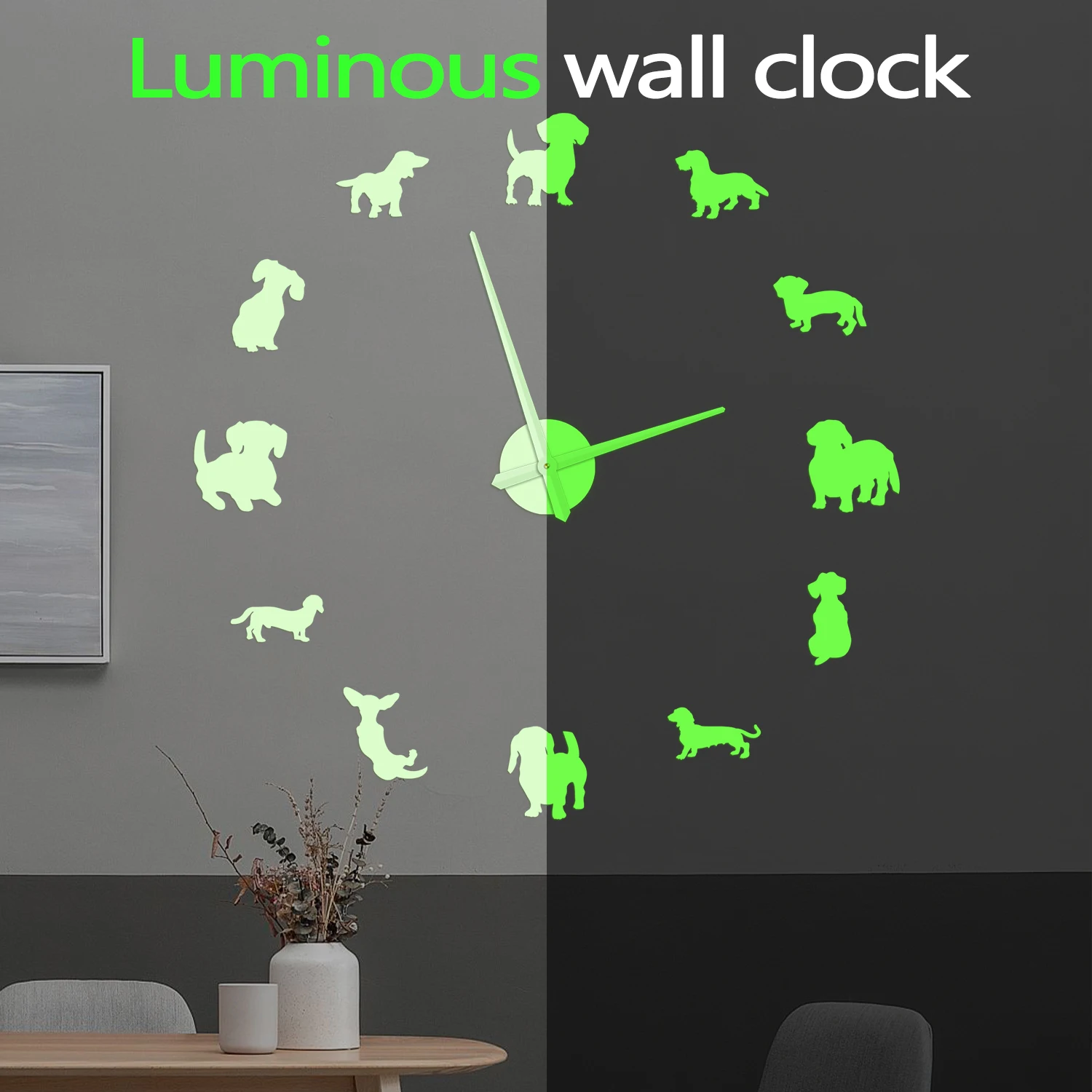 DIY Dachshund Wall Art Wiener-Dog Puppy Dog Pet Frameless Giant Wall Clock With Mirror Effect Sausage Dog Large Clock Wall Watch