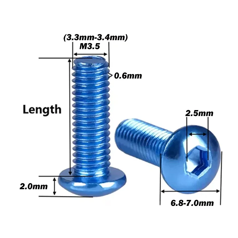 5Pcs Colorful Screws M3.5Length 6/8/10/12/14/16/18/20mm Anodizing Aluminum Alloy Hex Socket Button Head Screws DIY Model fitting