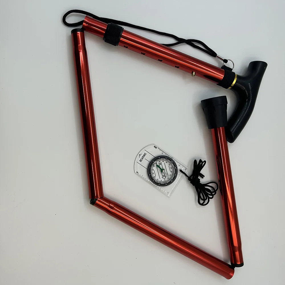 2 unids/set de bastones de trekking plegables para acampar al aire libre con juego de brújula simple, material de aleación de aluminio, ligero y fácil de almacenar, adecuado para caminar, viajar, herramientas de senderismo al aire libre con diseño de agarre antideslizante