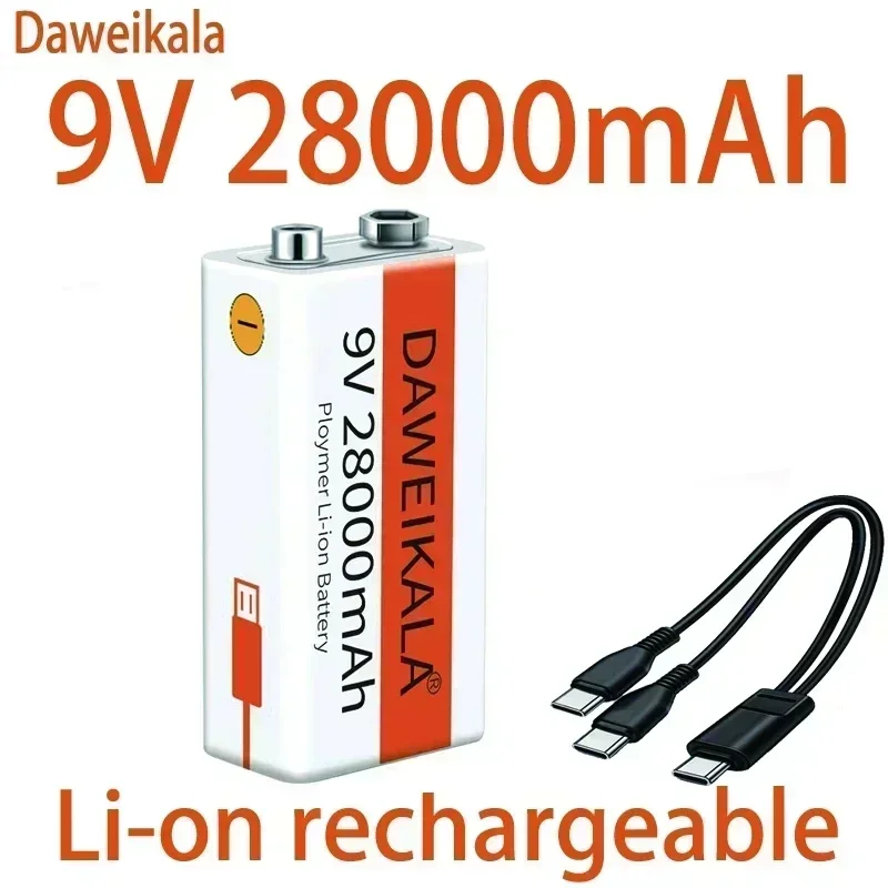 For Li-ion Rechargeable Battery, Micro USB Battery, Multimeter Microphone Toy Remote Control for KTV, 9 V Lithium, 28000mAh