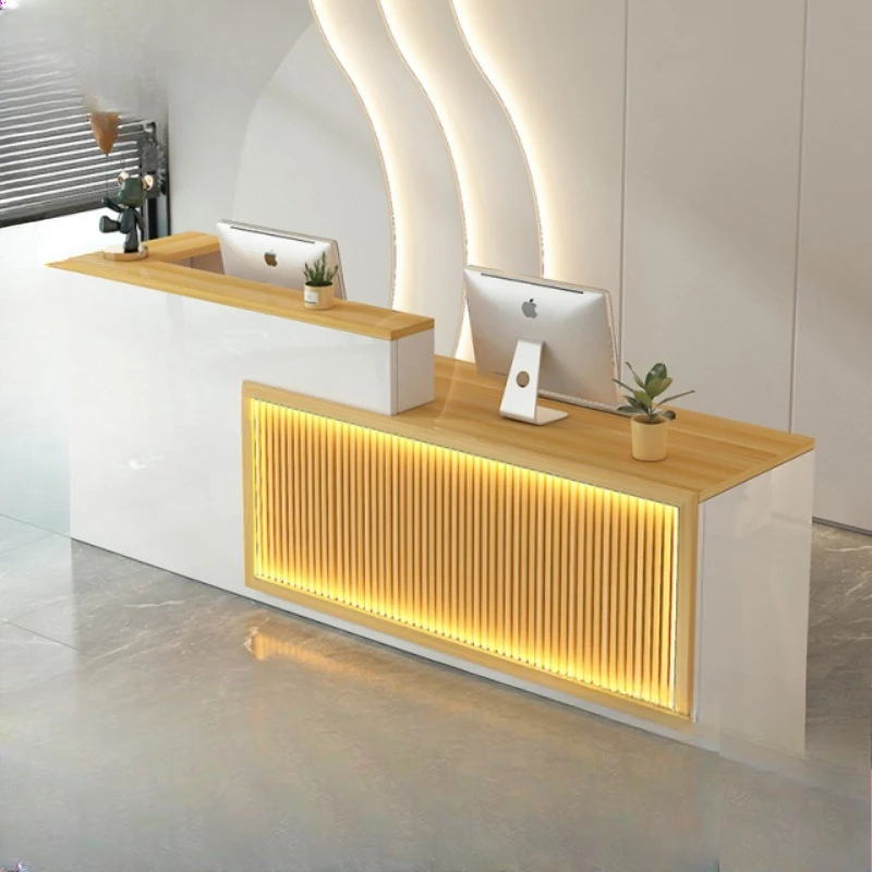 

Checkout page Bar clothing store, simple modern light luxury hotel front desk cabinet