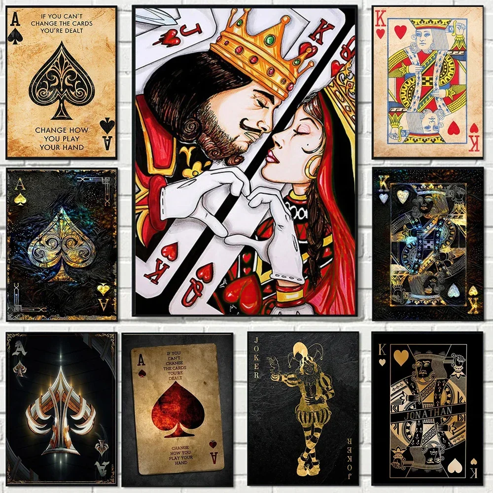 Ace of Spade Poker Posters Jack Queen King Playing Cards Cool Modern Art Canvas Painting Picture for Living Room Decoration
