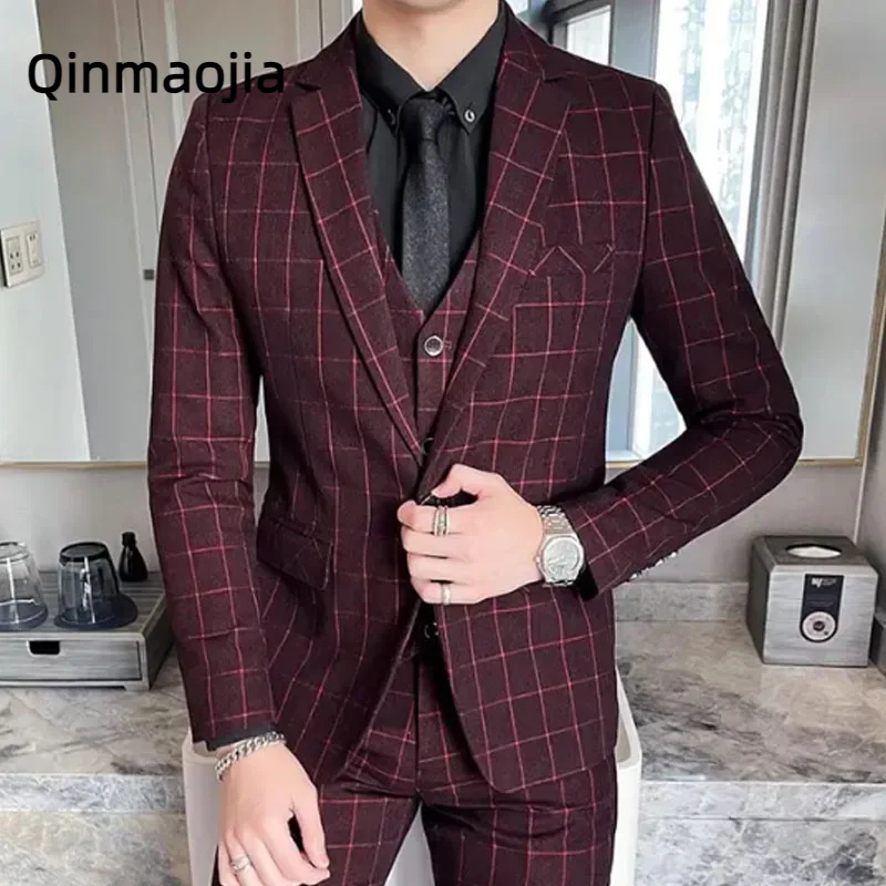 

Boutique (Blazer + Vest + Trousers) Fashion Business Variety Elegant Casual Formal Dress Korean Suit Three-piece Suit Costume