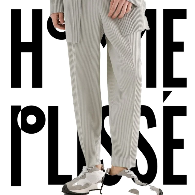 

Pleats Original Pleated Nine-minute Pants Men's 2024 Spring And Summer Loose Casual Harem Pants Elastic Waist Mid-seam Pants