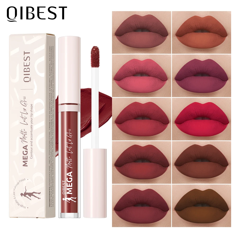 QIBEST 24 Farben, matter, samtiger, flüssiger Lippenstift, wasserfest, Nude, Braun, Lila, Lippenfarbe, langanhaltendes Make-up, sexy, roter Lippenstift, Lipgloss.