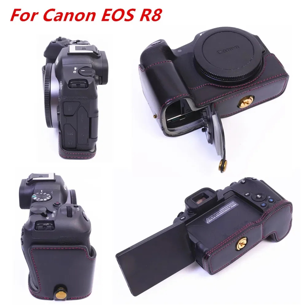 Retro Pu Leather Half Body Case Cover Base For Canon EOS R10 R8 R7 R5 R6 Mark II R6II Bottom Opening Version Camera Bag