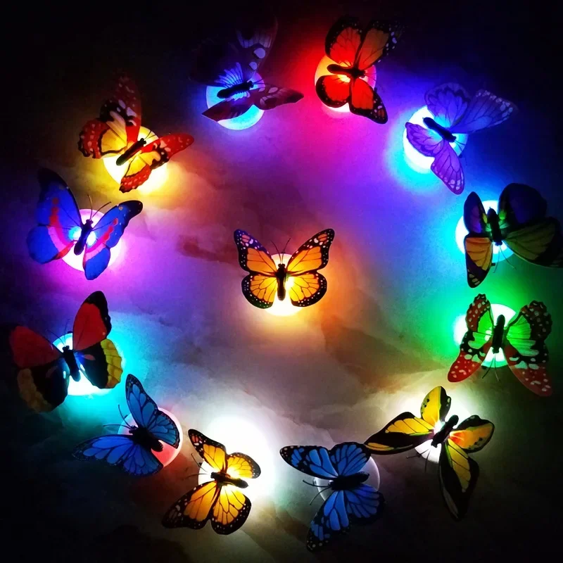 10Pcs Colorful LED Nigh Lights Butterfly Shape Wall Paste Home Decor for Kids Room Bedroom Durable Energy-Saving Decorative Lamp