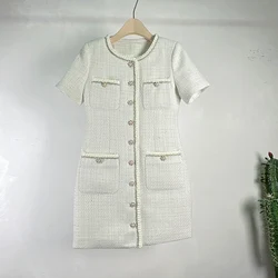 French Vintage Wine Luxury Elegant Small Fragrance Dress Women New Woven High Quality Pink Sweet Female Tweed Short Dress