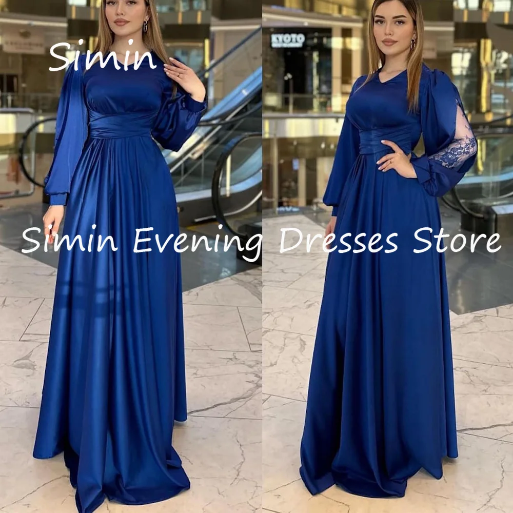 

Simin Satin A-line V-neck Lace Ruffle Popular Formal Prom Gown Floor-length Evening Elegant Party dresses for women 2023