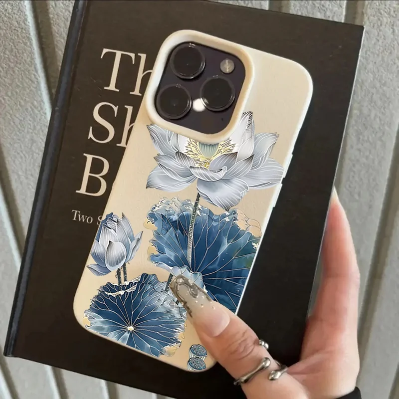 Blue Lotus National Style Painting Phone Case For iPhone 18 17 16 Pro Max 13 12 11 Pro 15 14 Plus X XR XS MAX 17Air 16E Cover