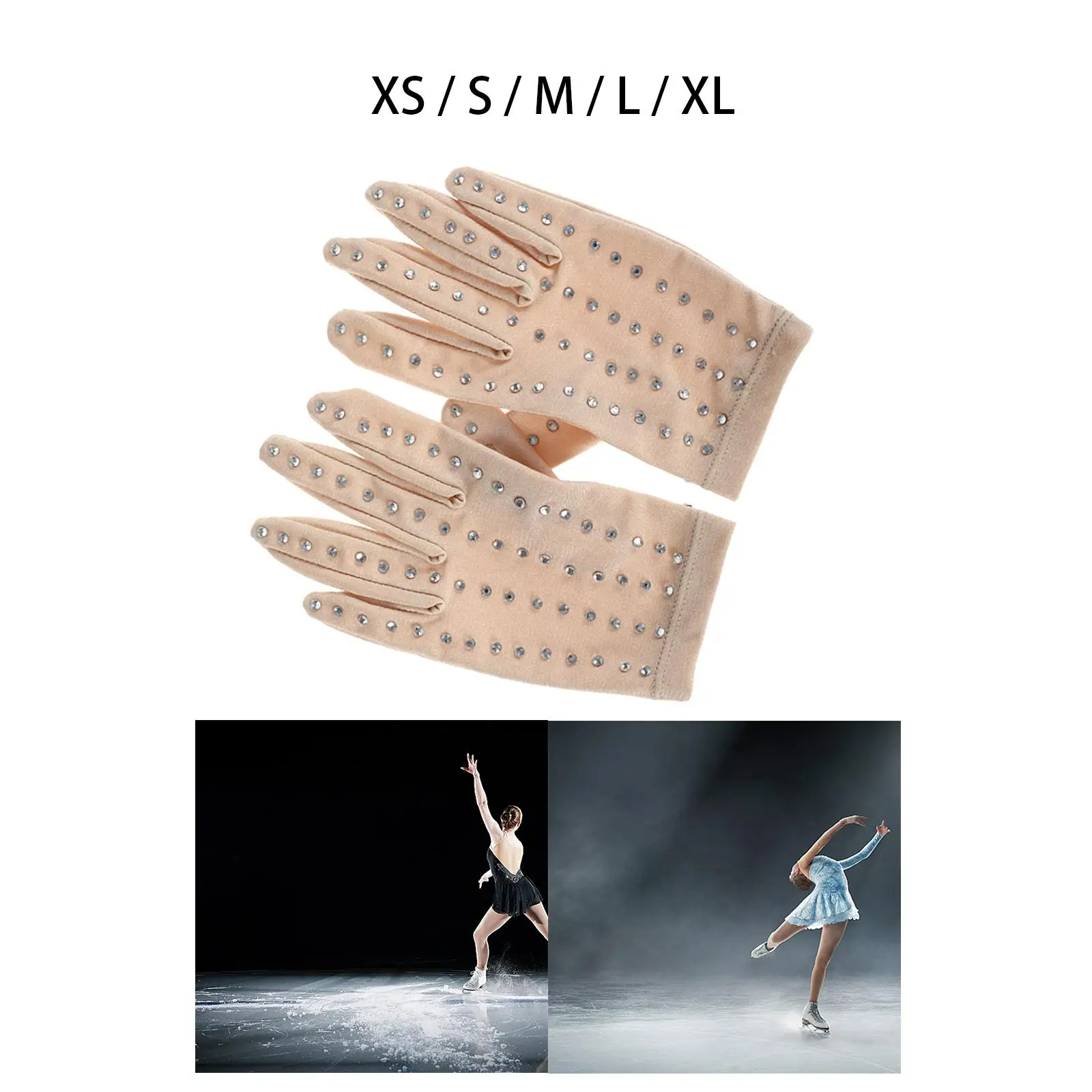 Womens Figure Skating Gloves with Rhinestones Decoration Girls Skating Accessories for Show Competition Dance