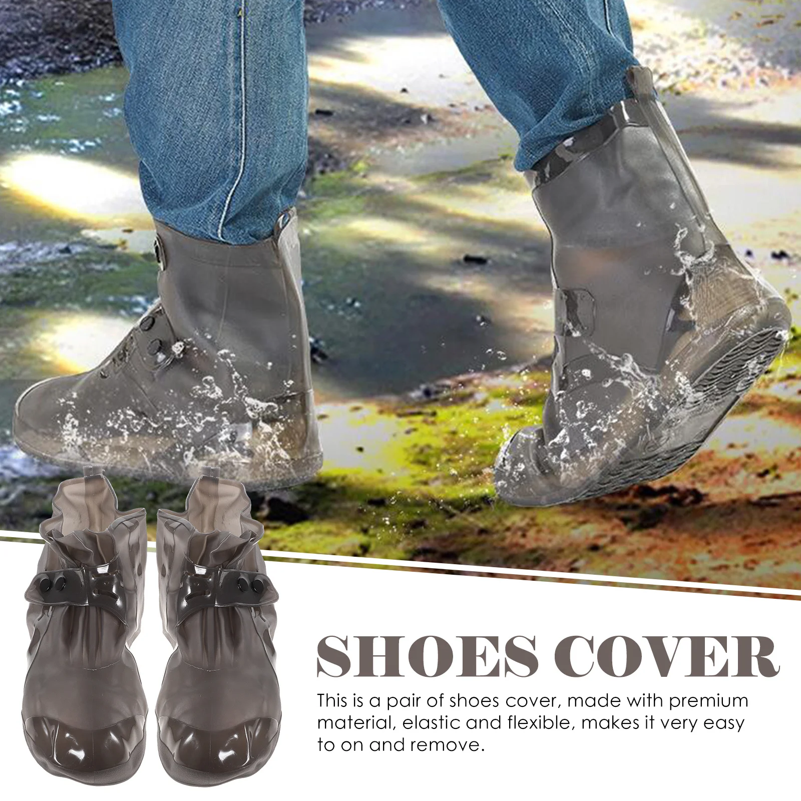 

1Pair Rain Shoe Covers Thicken PVC Adult Shoes Cover Waterproof Anti-Skid Overshoes for Outdoor Walking Cooking Travel 44-45