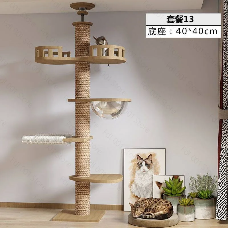 Adjustable Cat Tree House Cat Tower Floor to Ceiling Cats Multi-Level Condo With Scratching Post Hammock Pet Cat Pet Products view 3