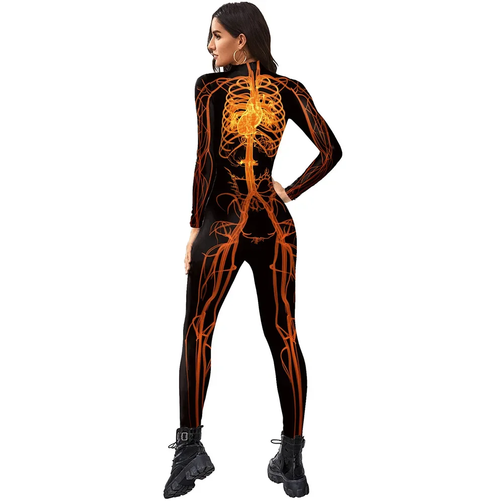 Mono con estampado de meridianos de cuerpo humano para hombre y mujer, mono Unisex para fiesta de Halloween para adultos, novedad, traje Sexy, chándal Zentai