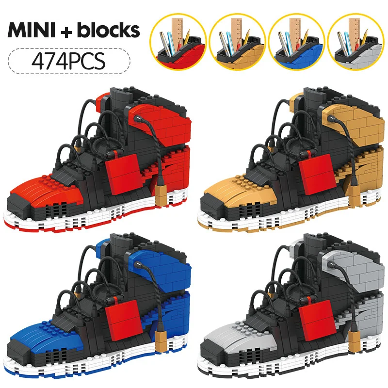 New Mini Cute Sport Basketball Shoes Building Blocks Sneakers Model Pen Container Bricks Pencil-box Toys for Children Stationery