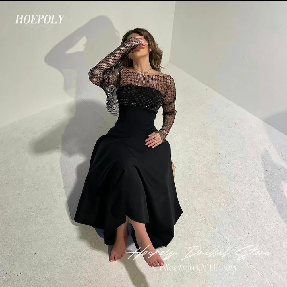 

Hoepoly Satin A-line O-Neck Lace Ruffle Arab Prom Gown Ankle-length Saudi Elegant Formal Evening Party Dress for Women 2023