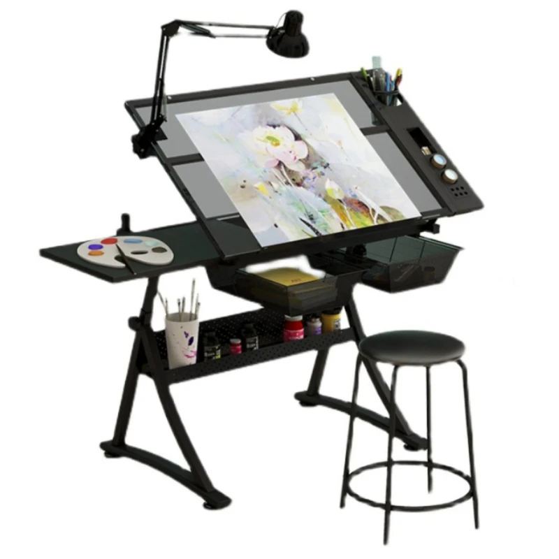 Adjustable Height Drawing Table for Painting, Art, Computer Design and Books, Artist Desk Workstation with Easel Stand