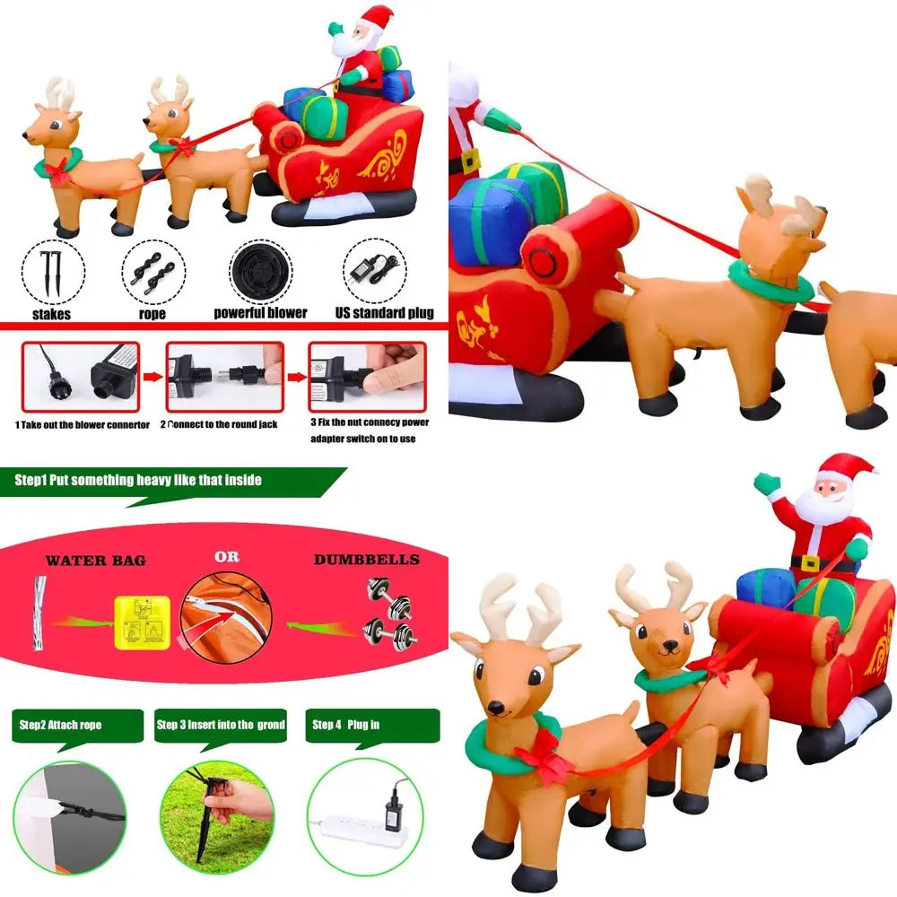 

8ft Tall LED Inflatable Christmas Reindeer with Santa Sleigh for Outdoor Lawn and Indoor Holiday Decor