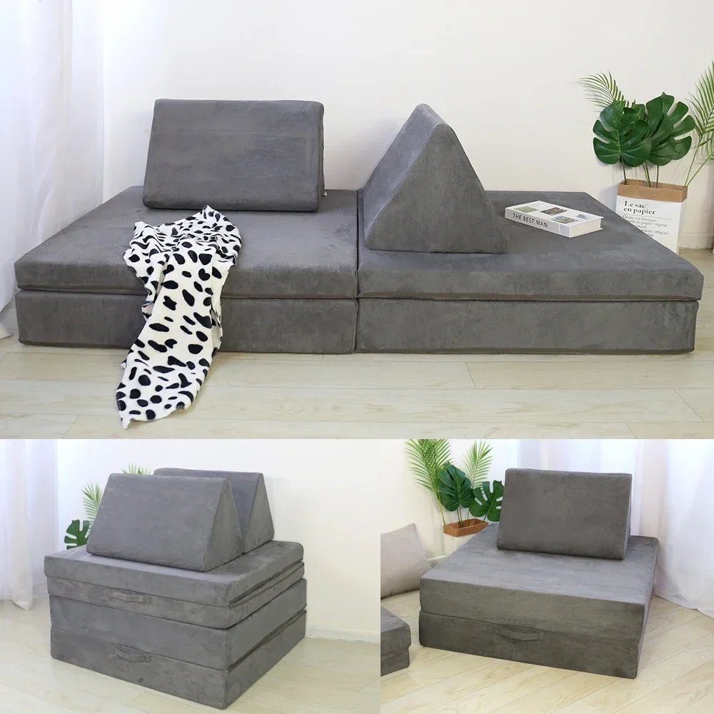 Newly Linen Cover Kids Play Sofa Couch Living Room Sectional Sofa Kid Sofa Child 6pcs Foam Nugget Couch