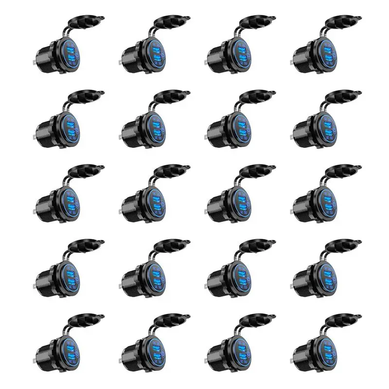 20X Quick Charge 3.0 Dual USB Car 12V 36W USB Fast With Switch For Boat Motorcycle Truck Golf Cart Blue-A08Q