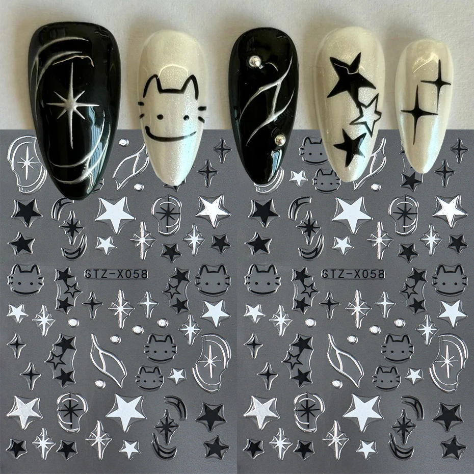 

Black Silver Cat Animals Nail Sticker Decals Y2K Charms Cute Dog Cartoon Adhesive Sliders Foils For Manicure Nail Art Decoration