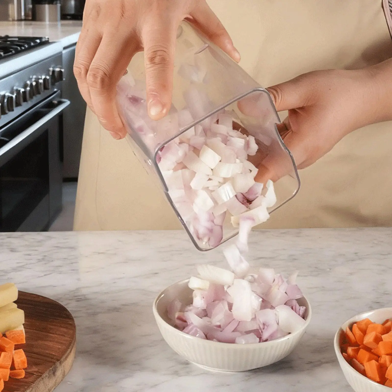 Food Chopper With Container 4-in-1 Manual Multifunctional Cutter With Container Chopper Vegetable Cutter For Ginger Onion Carrot