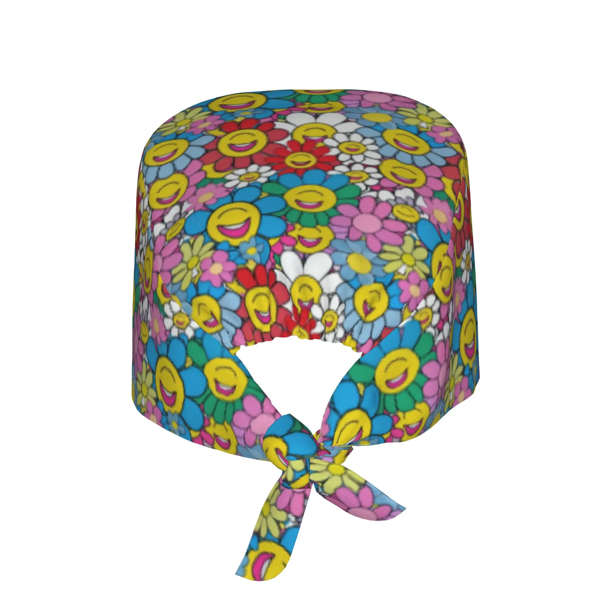 Happy Face Daisies  Working Cap Surgical Hats Women Men Bloom Garde  Operating Room Cap Nursing Cap Lab Works Hat