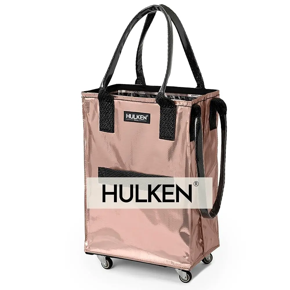 

(Small, Rose Gold) Reusable Grocery Bag On Wheels, Shopping Trolley, Rolling Tote, Zipper Closure, Lightweight, Carries Up To