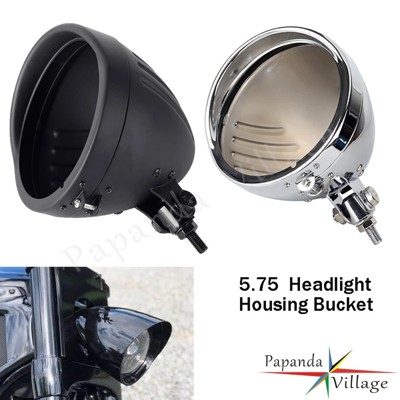 For Harley Sporster Softail Dyna Cafe Racer Chrome/Black Vintage Motorcycle 5.75 inch Headlight Bucket Steel Front Light Cover