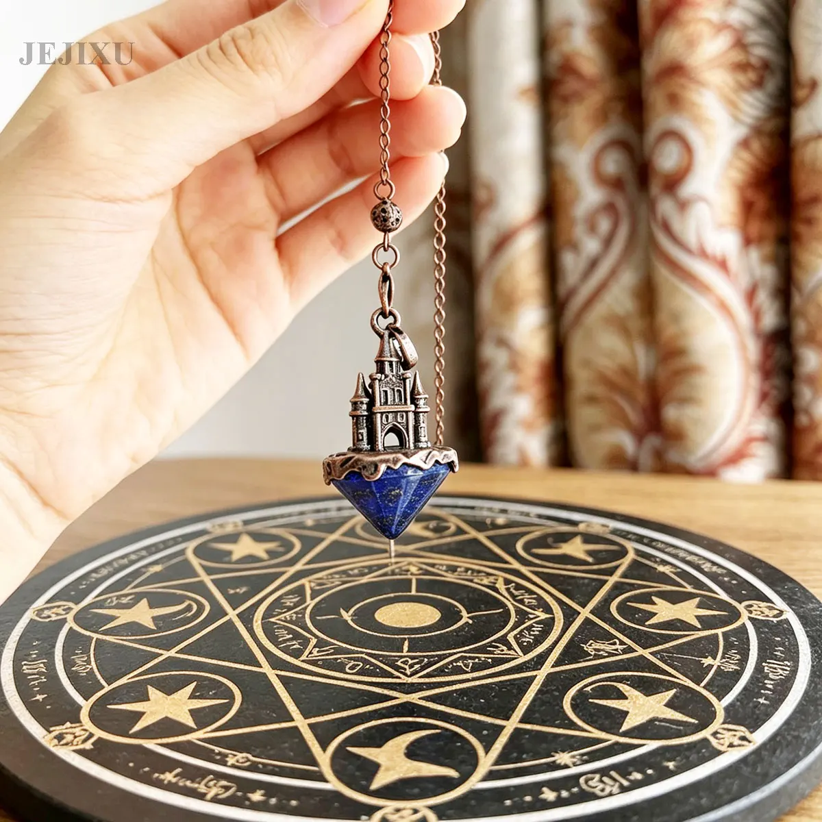 Schloss Echtes Natürliches Edelstein-Kristall-Pendel für Wahrsage Hexen Amethyst Rosa Quarz Lapislazuli Spirituelles Pendel X452 – Detail 4