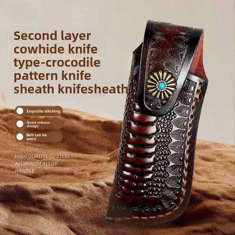 Funda de cuero para navaja de bolsillo, bolsa de almacenamiento de cuero, funda para cuchillo, funda para navaja plegable, funda para herramientas, portátil, con correa para cinturón.