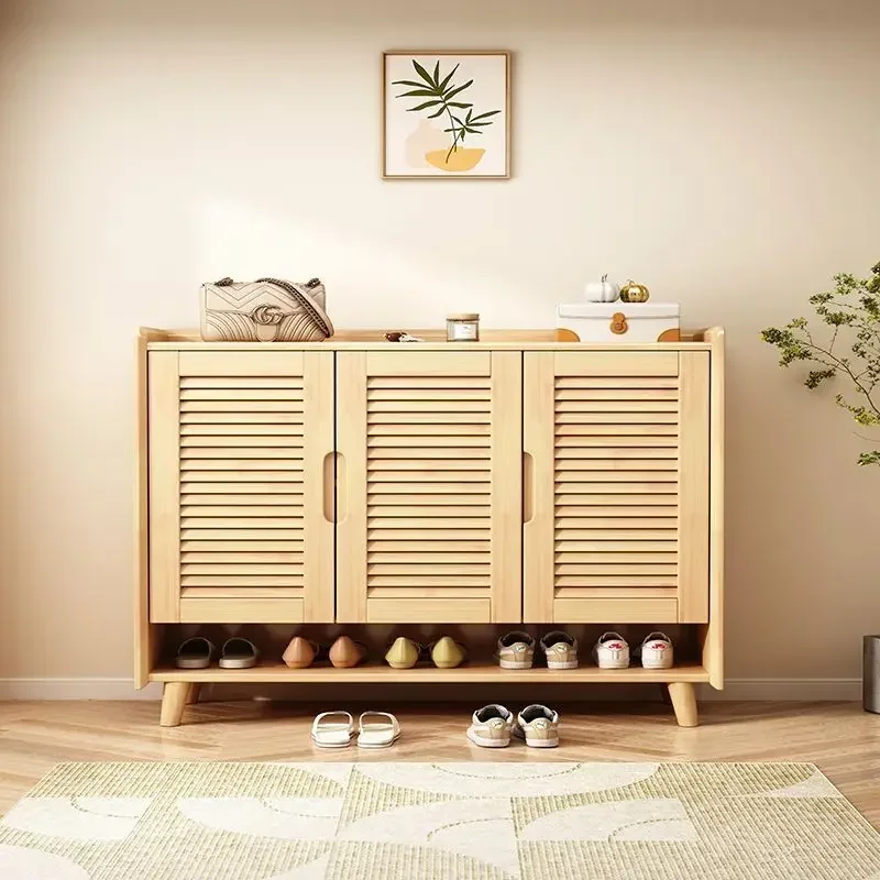Solid wood shoe cabinet living room drawer locker modern simplicity