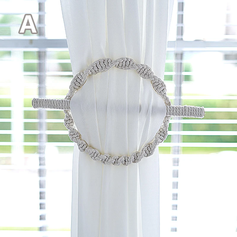 

2 Pcs Round Bohemian Hand-woven Curtain Tiebacks Cotton Rope Wood Curtain Buckle Lace-up Tie Home Hotel Decor Curtain Holdback