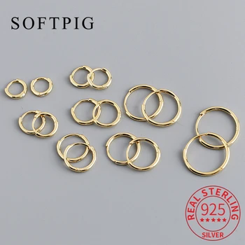 SOFTPIG réel 925 en argent Sterling 18K or rond Huggies boucles d'oreilles pour les femmes à la mode bijoux fins accessoires minimalistes