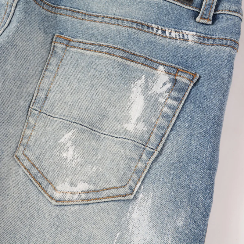 

Y2Kfashion new men's jeans stretch slim fit washed retro bead blue jeans high street fashion hip-hop brand pants hombre