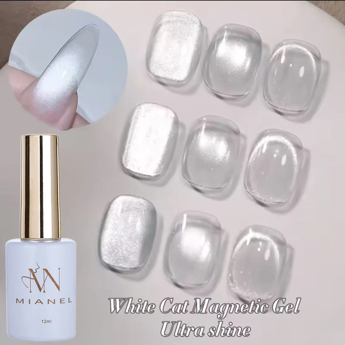 Mianel 12ml Weißes Katzenauge Magnetgel Ultra Glanz Jelly Farbgel Soak-Off UV LED Gel Maniküre Nagellack Weiße Nägel 1-5 Stk.