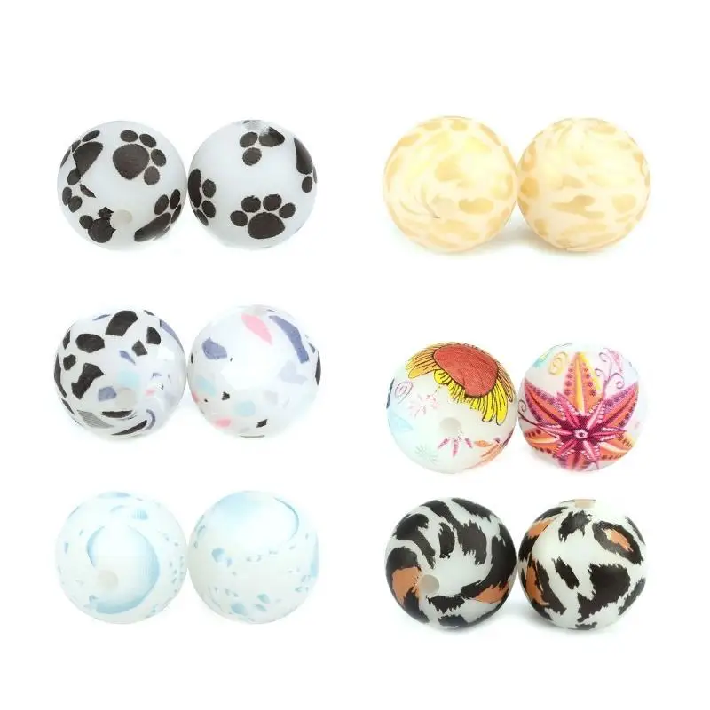 

U13F Luminous Acrylic Multi Pattern Color Round Print Painting Beads for DIY Jewelry