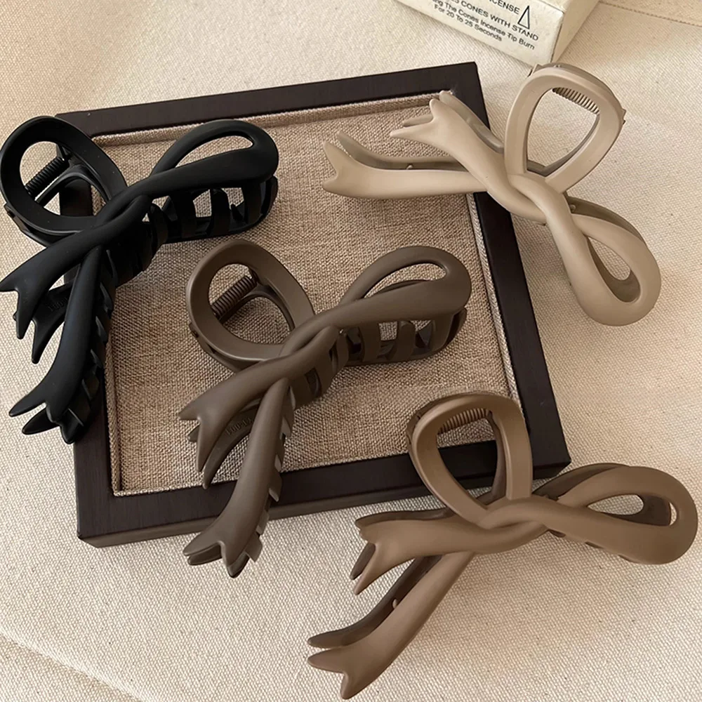 New Matte Bow Hair Clips For Women Vintage Ribbon Bow Hairpins Acrylic Hair Claw Clip Headwear Girls Hair Accessories