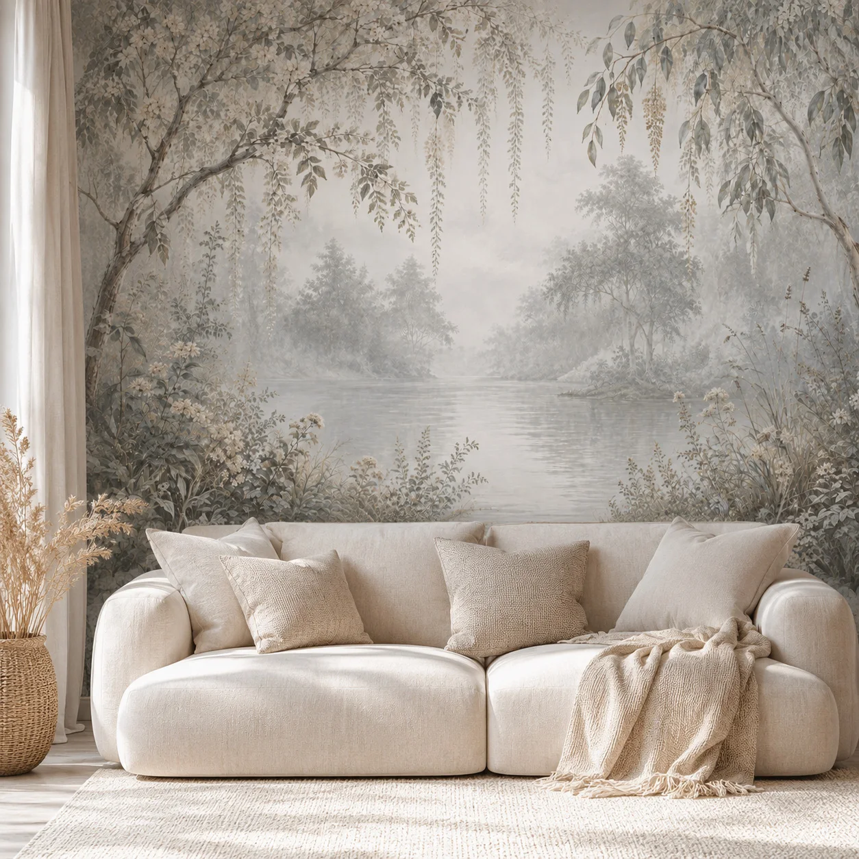 Misty Forest Wallpaper Mural Neutral Botanical Landscape Wall Art Custom Living Room Bedroom Non Self Adhesive