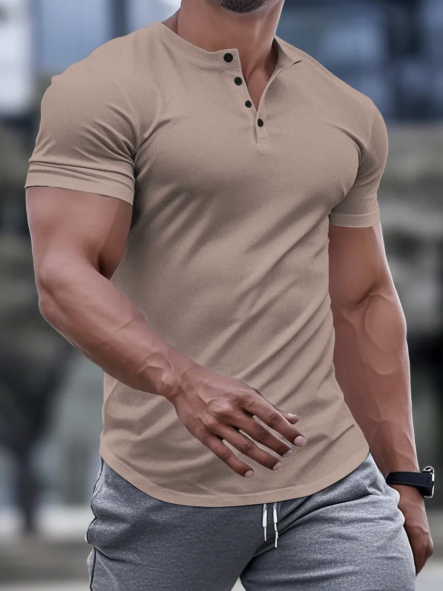 Summer Classic Men's POLO shirt, solid-color casual, comfortable, breathable, stand-up collar, short-sleeved muscle sports top
