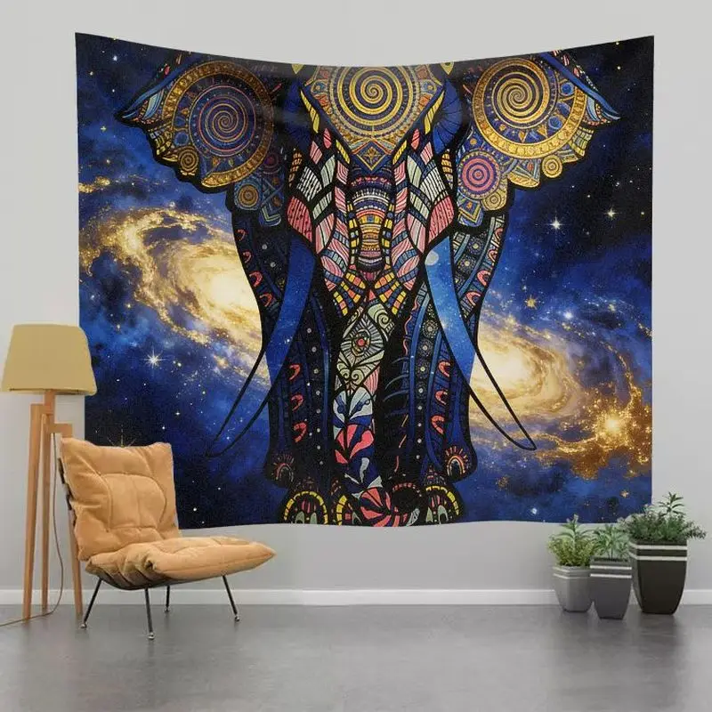 VIKAMA Galaxy Elephant Tapestry - Cosmic Wall Hanging Mandala Wall Art
