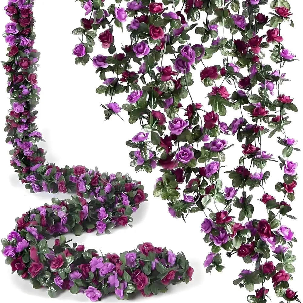 

5 шт. 2,4-метровых гирлянд из искусственных цветов для улицы: искусственные розы, плющ, шелковые цветы для декора/юбилеев/свадеб