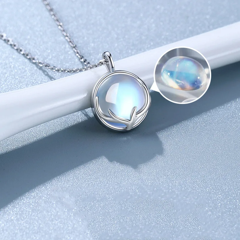 CIAXY Silberfarbene Mondstein-Anhänger-Halsketten für Damen, temperamentvolle Hirschgeweih-Schlüsselbeinkette, luxuriöser Schmuck, Collares – Detail 5
