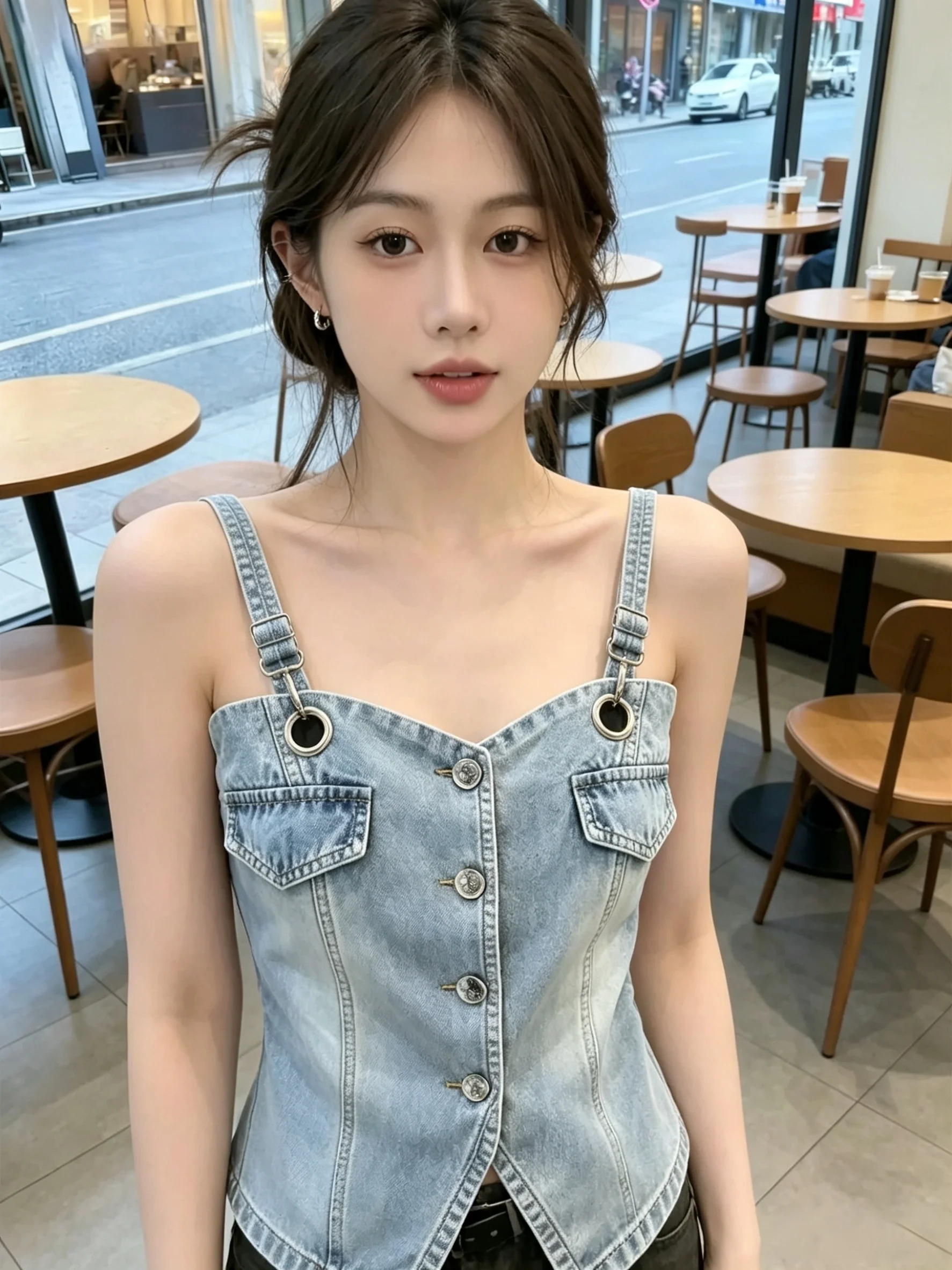 Summer New Style Korean Light Maturity Unique Design Women's Denim Vest Beautiful Slim Fit Versatile Breathable Short Length