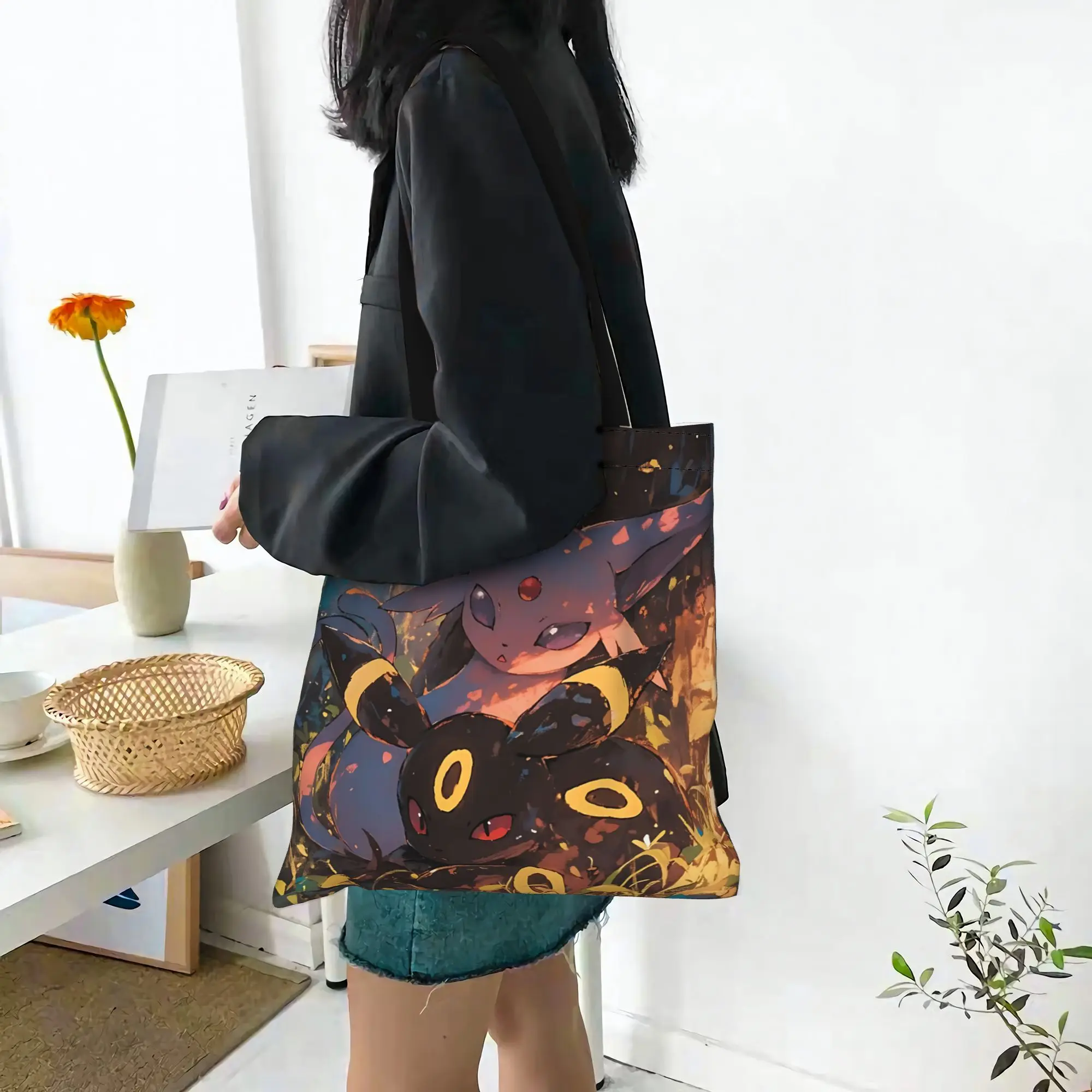 Customized Pokemon Eevee Eeveelution Women's Bag Campus Handbag Large Capacity  Canvas Tote Bag Foldable Chic Pattern