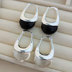 Clear Crystal Black Resin Earrings Vintage Geometric U Shaped Glossy Water Drop Metal Buckle Hoop Earrings for Women Jewelry